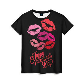 Женская футболка 3D с принтом Happy Valentine`s Day в Рязани, 100% полиэфир ( синтетическое хлопкоподобное полотно) | прямой крой, круглый вырез горловины, длина до линии бедер | 14 | february | happy valentines day | holiday | kisses | lips | love | губы | любовь | поцелуи | праздник | счастливый день святого валентина | февраль