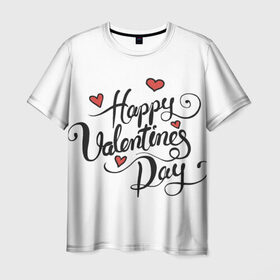 Мужская футболка 3D с принтом Happy Valentine`s Day в Рязани, 100% полиэфир | прямой крой, круглый вырез горловины, длина до линии бедер | 