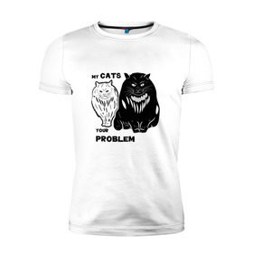 Мужская футболка премиум с принтом Мои коты - твоя проблема в Рязани, 92% хлопок, 8% лайкра | приталенный силуэт, круглый вырез ворота, длина до линии бедра, короткий рукав | band | crew | hip hop | банда | кот | котики | кошки | рэп | хип хоп