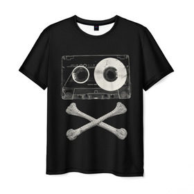 Мужская футболка 3D с принтом Pirate Music в Рязани, 100% полиэфир | прямой крой, круглый вырез горловины, длина до линии бедер | 80s | 90s | bone | dance | disco | music | pirate | retro | skelet | skull | tape | диско | кассета | кости | музыка | пират | ретро | скелет | череп