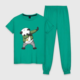 Женская пижама хлопок с принтом Panda dab в Рязани, 100% хлопок | брюки и футболка прямого кроя, без карманов, на брюках мягкая резинка на поясе и по низу штанин | dab | dab n dance | panda dab | панда
