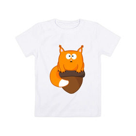 Детская футболка хлопок с принтом Белочка с орешком в Рязани, 100% хлопок | круглый вырез горловины, полуприлегающий силуэт, длина до линии бедер | милый | орех