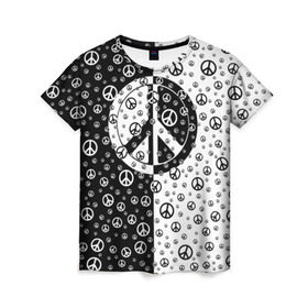 Женская футболка 3D с принтом Peace Symbol в Рязани, 100% полиэфир ( синтетическое хлопкоподобное полотно) | прямой крой, круглый вырез горловины, длина до линии бедер | love | peace | symbol | знак | любовь | мир | пацифик | пацифика | сигнал | символ | хиппи