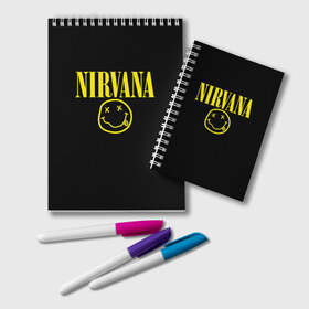 Блокнот с принтом Nirvana в Рязани, 100% бумага | 48 листов, плотность листов — 60 г/м2, плотность картонной обложки — 250 г/м2. Листы скреплены удобной пружинной спиралью. Цвет линий — светло-серый
 | Тематика изображения на принте: curt | nirvana | кобейн | курт | нирвана