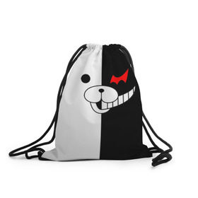 Рюкзак-мешок 3D с принтом Monokuma в Рязани, 100% полиэстер | плотность ткани — 200 г/м2, размер — 35 х 45 см; лямки — толстые шнурки, застежка на шнуровке, без карманов и подкладки | Тематика изображения на принте: danganronpa | monokuma | данганронпа