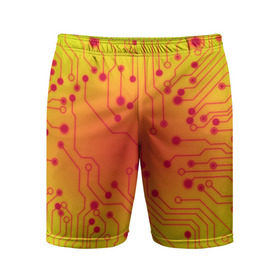 Мужские шорты 3D спортивные с принтом Нано Технологии в Рязани,  |  | Тематика изображения на принте: желтый | кибер | микросхема | оранжевый