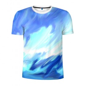 Мужская футболка 3D спортивная с принтом Голубые краски в Рязани, 100% полиэстер с улучшенными характеристиками | приталенный силуэт, круглая горловина, широкие плечи, сужается к линии бедра | Тематика изображения на принте: абстракция | потертость | размытые | текстуры | цветные | яркие