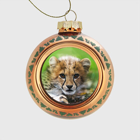 Стеклянный ёлочный шар с принтом Котёнок гепарда в Рязани, Стекло | Диаметр: 80 мм | гепард | дикая кошка | котёнок | кошка | лев | природа | тигр | хищник | ягуар