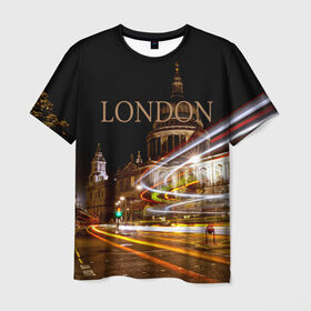 Мужская футболка 3D с принтом Улицы Лондона в Рязани, 100% полиэфир | прямой крой, круглый вырез горловины, длина до линии бедер | city | england | lights | london | night | street | united kingdom | англия | великобритания | город | лондон | ночь | огни | улица