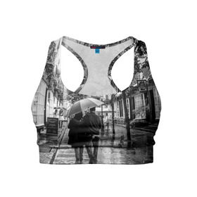 Женский спортивный топ 3D с принтом Улицы Лондона в Рязани, 82% полиэстер, 18% спандекс Ткань безопасна для здоровья, позволяет коже дышать, не мнется и не растягивается |  | англия | бульвар | великобритания | влюбленные | дождь | зонтик | лондон | улица