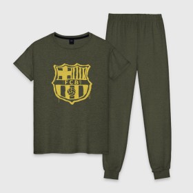 Женская пижама хлопок с принтом FC Barcelona - Yellow Paint (Оригинальный стиль,рисунок краской) в Рязани, 100% хлопок | брюки и футболка прямого кроя, без карманов, на брюках мягкая резинка на поясе и по низу штанин | barca | barcelona | fcb | барселона | футбол