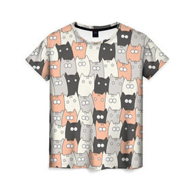 Женская футболка 3D с принтом Котики в Рязани, 100% полиэфир ( синтетическое хлопкоподобное полотно) | прямой крой, круглый вырез горловины, длина до линии бедер | котейки | коты | кошки