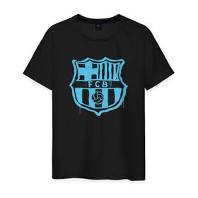 Мужская футболка хлопок с принтом FC Barcelona - Light Blue Paint (Оригинальный стиль,рисунок краской) в Рязани, 100% хлопок | прямой крой, круглый вырез горловины, длина до линии бедер, слегка спущенное плечо. | barca | barcelona | fcb | барселона | футбол