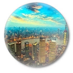 Значок с принтом Шанхай в Рязани,  металл | круглая форма, металлическая застежка в виде булавки | Тематика изображения на принте: 