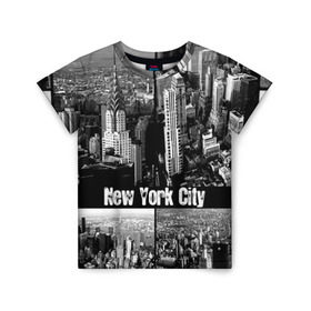 Детская футболка 3D с принтом Улицы Нью-Йорка в Рязани, 100% гипоаллергенный полиэфир | прямой крой, круглый вырез горловины, длина до линии бедер, чуть спущенное плечо, ткань немного тянется | Тематика изображения на принте: city | collage | houses | new york | skyscrapers | streets | usa | город | дома | коллаж | нью йорка | сша | улицы