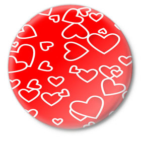 Значок с принтом Сердечки в Рязани,  металл | круглая форма, металлическая застежка в виде булавки | Тематика изображения на принте: красный | паттерн | сердечки