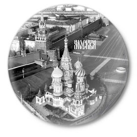 Значок с принтом Москва в Рязани,  металл | круглая форма, металлическая застежка в виде булавки | architecture | black and | capital | city | moscow | red square | russia | st. basils cathedral | the kremlin | the mausoleum | архитектура | город | красная площадь | кремль | мавзолей | москва | россия | с высоты | столица | фото | храм василия блаженно