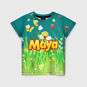 Детская футболка 3D с принтом Пчелка Майя в Рязани, 100% гипоаллергенный полиэфир | прямой крой, круглый вырез горловины, длина до линии бедер, чуть спущенное плечо, ткань немного тянется | пчелка майя