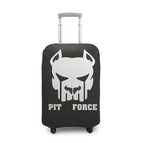 Чехол для чемодана 3D с принтом Pit Force в Рязани, 86% полиэфир, 14% спандекс | двустороннее нанесение принта, прорези для ручек и колес | pit force | белый | боец | друг человека | животные | питбуль | порода | собака | цвет | чёрный