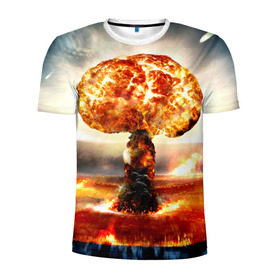 Мужская футболка 3D спортивная с принтом Атомный взрыв в Рязани, 100% полиэстер с улучшенными характеристиками | приталенный силуэт, круглая горловина, широкие плечи, сужается к линии бедра | city | earth | explosion | mushroom | night | nuclear | sky | атомный | взрыв | город | гриб | земля | небо | ночь