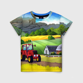 Детская футболка 3D с принтом Farm в Рязани, 100% гипоаллергенный полиэфир | прямой крой, круглый вырез горловины, длина до линии бедер, чуть спущенное плечо, ткань немного тянется | красочный | пейзаж | яркий