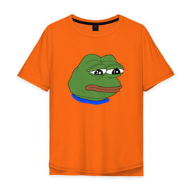 Мужская футболка хлопок Oversize с принтом SAD FROG в Рязани, 100% хлопок | свободный крой, круглый ворот, “спинка” длиннее передней части | Тематика изображения на принте: meme | pepe frog | pepe the frog | sad frog | грустная лягушка | мем