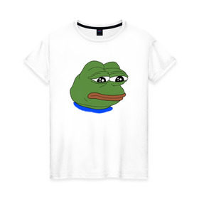 Женская футболка хлопок с принтом SAD FROG в Рязани, 100% хлопок | прямой крой, круглый вырез горловины, длина до линии бедер, слегка спущенное плечо | meme | pepe frog | pepe the frog | sad frog | грустная лягушка | мем
