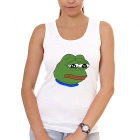 Женская майка хлопок с принтом SAD FROG в Рязани, 95% хлопок, 5% эластан |  | meme | pepe frog | pepe the frog | sad frog | грустная лягушка | мем