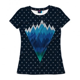 Женская футболка 3D с принтом Геометрические горы в Рязани, 100% полиэфир ( синтетическое хлопкоподобное полотно) | прямой крой, круглый вырез горловины, длина до линии бедер | geometry | mountain | геометрия