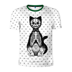 Мужская футболка 3D спортивная с принтом Готический кот в Рязани, 100% полиэстер с улучшенными характеристиками | приталенный силуэт, круглая горловина, широкие плечи, сужается к линии бедра | bone | cat | death | feline | gothic | hipster | kitty | meow | skelet | skull | tatoo | готика | кости | кот | котенок | котик | кошка | мяу | скелет | тату | хипстер | череп