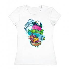 Женская футболка хлопок с принтом Zombie Burger в Рязани, 100% хлопок | прямой крой, круглый вырез горловины, длина до линии бедер, слегка спущенное плечо | art | the walking dead | zombie | арт | зомби | ходячие мертвецы