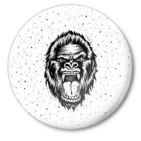 Значок с принтом Рык гориллы в Рязани,  металл | круглая форма, металлическая застежка в виде булавки | animal | beast | gorilla | head | monkey | nature | rage | roar | голова | горилла | жиивотное | зверь | обезьяна | природа | рык | ярость