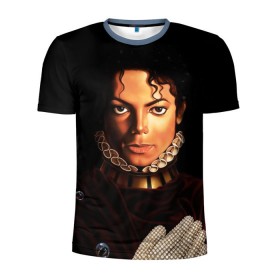Мужская футболка 3D спортивная с принтом Король Майкл Джексон в Рязани, 100% полиэстер с улучшенными характеристиками | приталенный силуэт, круглая горловина, широкие плечи, сужается к линии бедра | Тематика изображения на принте: king | michael jackson | pop music | король | майкл | музыка | перчатка | поп музыка