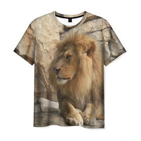 Мужская футболка 3D с принтом Лев в Рязани, 100% полиэфир | прямой крой, круглый вырез горловины, длина до линии бедер | амурский | животные | киса | кот | котенок | кошка | лев | львица | пума | рысь | серый | тигр | хищник