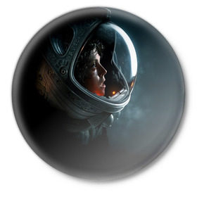 Значок с принтом Девушка космонавт в Рязани,  металл | круглая форма, металлическая застежка в виде булавки | Тематика изображения на принте: alien | космос | рипли | скафандр | чужой