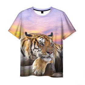 Мужская футболка 3D с принтом Тигр в Рязани, 100% полиэфир | прямой крой, круглый вырез горловины, длина до линии бедер | амурский | животные | зверь | киса | кот | котенок | кошка | тигр | хищник