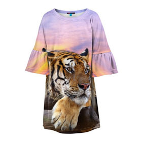 Детское платье 3D с принтом Тигр в Рязани, 100% полиэстер | прямой силуэт, чуть расширенный к низу. Круглая горловина, на рукавах — воланы | амурский | животные | зверь | киса | кот | котенок | кошка | тигр | хищник