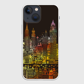 Чехол для iPhone 13 mini с принтом Мегапполис в Рязани,  |  | advertising | art | city | drawing | metropolis | night | painting | skyscrapers | город | искусство | картина | мегаполис | ночь | реклама | рисунок