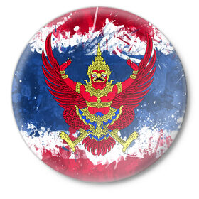 Значок с принтом Таиланд в Рязани,  металл | круглая форма, металлическая застежка в виде булавки | Тематика изображения на принте: flag | garuda | thailand | гаруда | таиланд | флаг