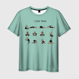Мужская футболка 3D с принтом I love yoga в Рязани, 100% полиэфир | прямой крой, круглый вырез горловины, длина до линии бедер | 