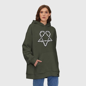 Худи SuperOversize хлопок с принтом HIM. Heartagram в Рязани, 70% хлопок, 30% полиэстер, мягкий начес внутри | карман-кенгуру, эластичная резинка на манжетах и по нижней кромке, двухслойный капюшон
 | heartagram | him | love metal | rock | ville valo | вилле вало