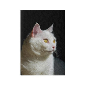 Обложка для паспорта матовая кожа с принтом Белая и пушистая в Рязани, натуральная матовая кожа | размер 19,3 х 13,7 см; прозрачные пластиковые крепления | Тематика изображения на принте: белый | взгляд | глаза | киска | кот | котёнок | кошка | пушистый