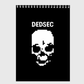 Скетчбук с принтом Череп Dedsec в Рязани, 100% бумага
 | 48 листов, плотность листов — 100 г/м2, плотность картонной обложки — 250 г/м2. Листы скреплены сверху удобной пружинной спиралью | Тематика изображения на принте: dedsec | skull | watch dogs | watch dogs 2 | watch_dogs | watch_dogs 2 | дедсек | дэдсек | череп