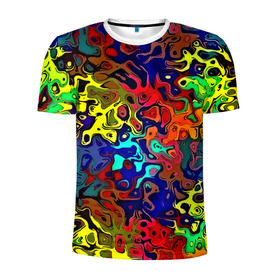 Мужская футболка 3D спортивная с принтом Разноцветные разводы в Рязани, 100% полиэстер с улучшенными характеристиками | приталенный силуэт, круглая горловина, широкие плечи, сужается к линии бедра | Тематика изображения на принте: абстракция | краска | размытие
