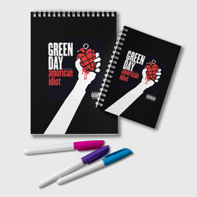 Блокнот с принтом Green Day 3 в Рязани, 100% бумага | 48 листов, плотность листов — 60 г/м2, плотность картонной обложки — 250 г/м2. Листы скреплены удобной пружинной спиралью. Цвет линий — светло-серый
 | Тематика изображения на принте: american idiot | green day | грин дей | грин дэй