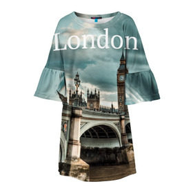 Детское платье 3D с принтом London в Рязани, 100% полиэстер | прямой силуэт, чуть расширенный к низу. Круглая горловина, на рукавах — воланы | england | london | vjcn. биг бен | англия | британия | великобритания | владычица морей | город | гостеприимный | дождей | клевый | красивый | лилия | лондон | на темзе | окна | прикольный | столица | тауэр