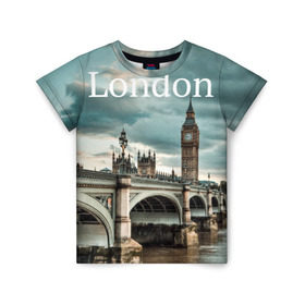 Детская футболка 3D с принтом London в Рязани, 100% гипоаллергенный полиэфир | прямой крой, круглый вырез горловины, длина до линии бедер, чуть спущенное плечо, ткань немного тянется | england | london | vjcn. биг бен | англия | британия | великобритания | владычица морей | город | гостеприимный | дождей | клевый | красивый | лилия | лондон | на темзе | окна | прикольный | столица | тауэр