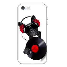 Чехол для iPhone 5/5S матовый с принтом собака-меломан в Рязани, Силикон | Область печати: задняя сторона чехла, без боковых панелей | бульдог | красный | музыка | наушники | очки | пластинка | собака | черный