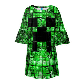 Детское платье 3D с принтом Minecraft в Рязани, 100% полиэстер | прямой силуэт, чуть расширенный к низу. Круглая горловина, на рукавах — воланы | game | green | minecraft | игра | игрок | компьютерные игры | майнкрафт