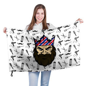 Флаг 3D с принтом БАРБЕРКИНГ в Рязани, 100% полиэстер | плотность ткани — 95 г/м2, размер — 67 х 109 см. Принт наносится с одной стороны | barber | барбер | барберкинг | барбершоп | борода | король | корона